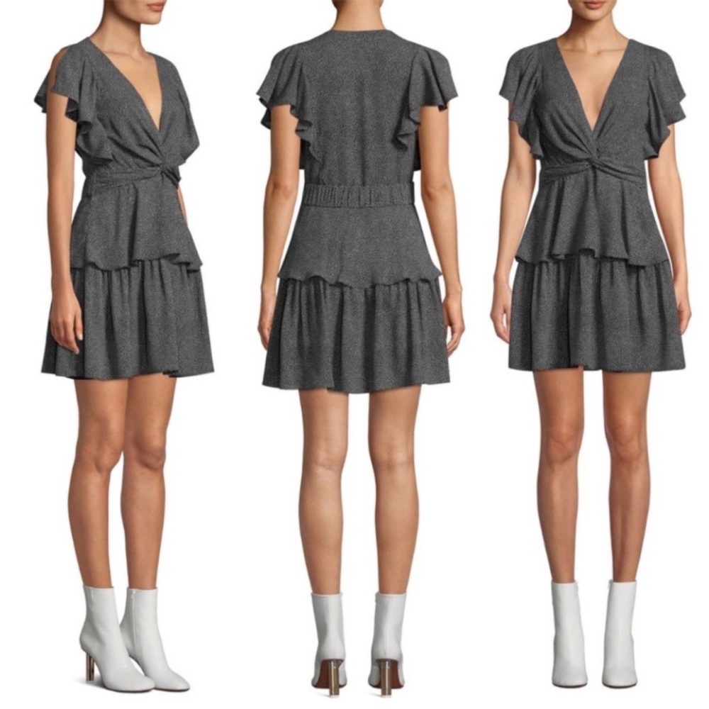 A.L.C Viera Black White Dots Print Tiered Ruffle Mini Dress Size 10